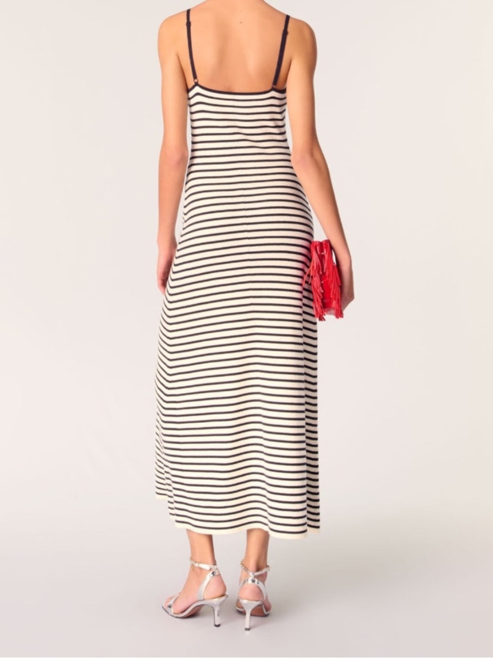 Maje Navy and Cream Striped Button-Front Maxi Dress - Picture 3 of 3